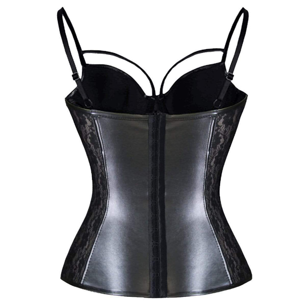 Women's Steampunk Gothic Faux Leather Lace Corset Bustier