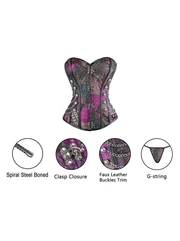 Women's Steampunk Gothic Spiral Steel Boned Brocade Waist Cincher Overbust Corset with Chains