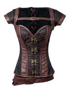 Women's Steampunk Jacquard Steel Boned Busk Corset with Jacket and belt