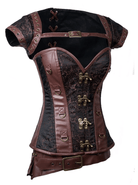 Women's Steampunk Jacquard Steel Boned Busk Corset with Jacket and belt