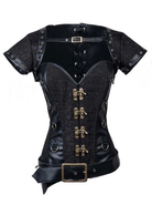 Women's Steampunk Jacquard Steel Boned Busk Corset with Jacket and belt