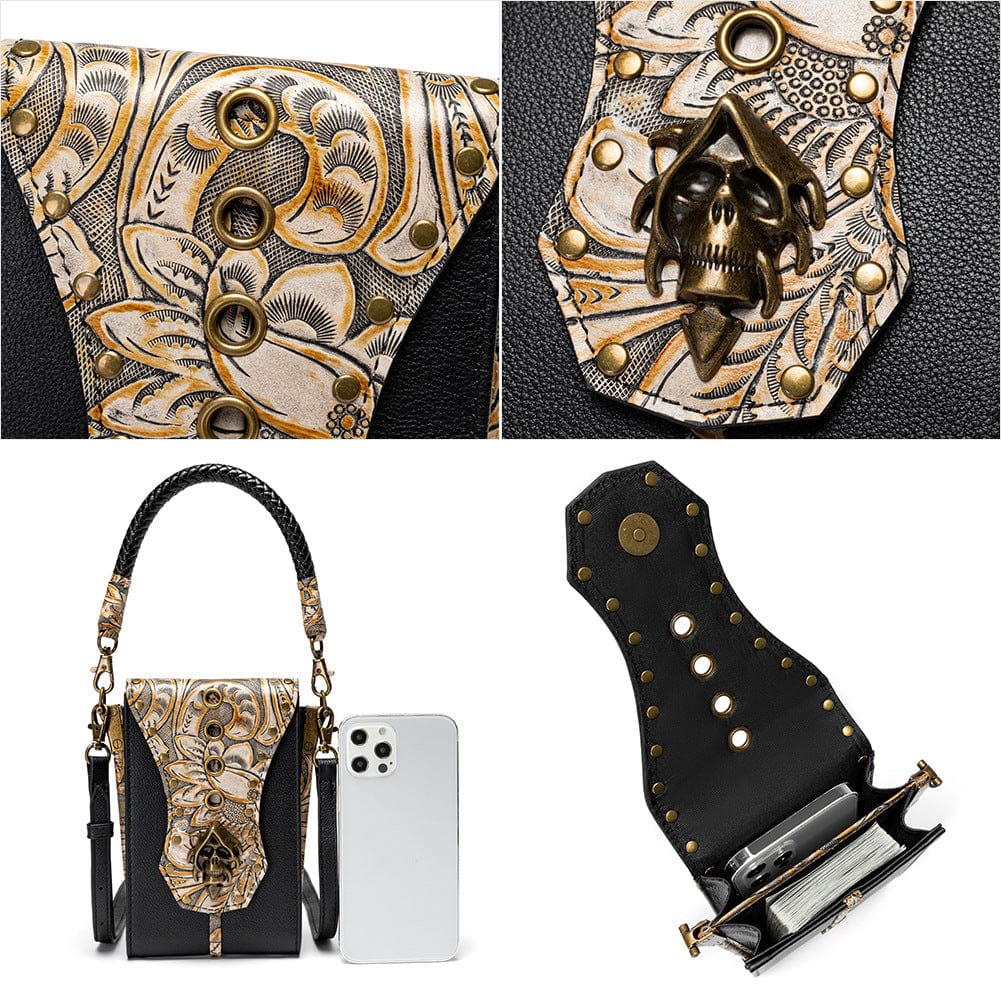 Kobine Women's Steampunk Skull Embossed Mini Bag