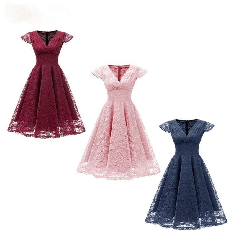 Women's V-neck Lace Party Dresses