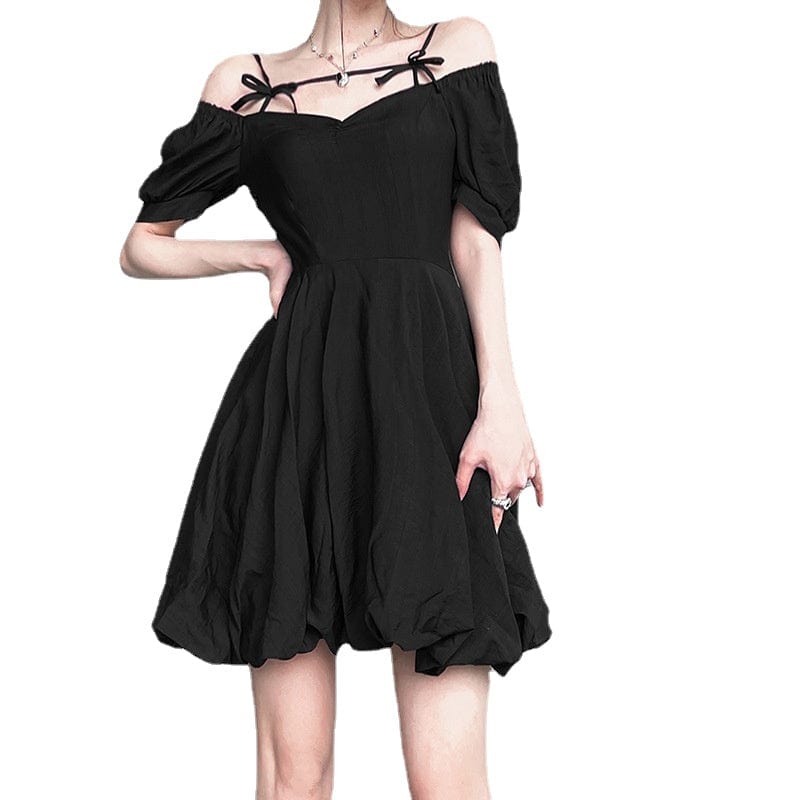 Kobine Women's Vintage Bowknot Off Shoulder Black Little Dress