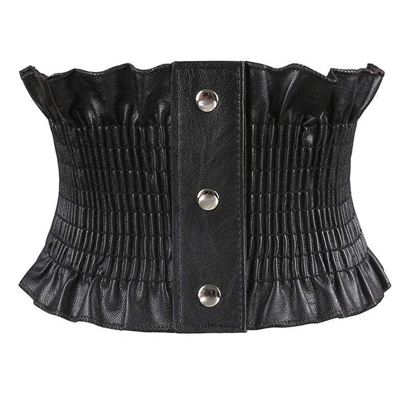 Women's Vintage Faux Leather Ruffles Wide Belts