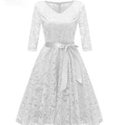 Women's Vintage Lace Party Dresses Bridesmaid Dresses with Bow Belt Wedding Dress
