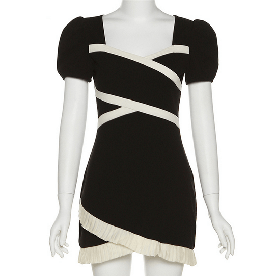 Kobine Women's Vintage Square Collar Black Little Dress