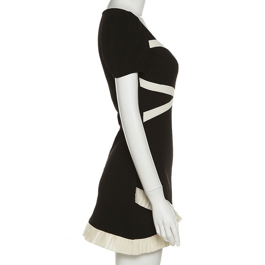 Kobine Women's Vintage Square Collar Black Little Dress