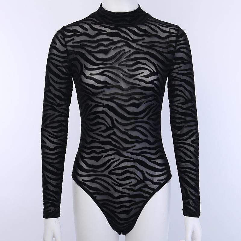 Women's Zebra-stripe Sheer Mesh Rompers