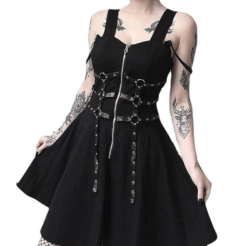 Kobine Women's Zipper Fly Suspender Dresses With Harness