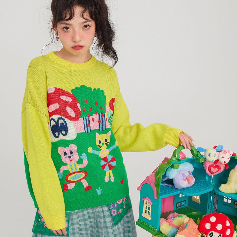 Pink Kawaii Women's Cartoon Knitted Sweater
