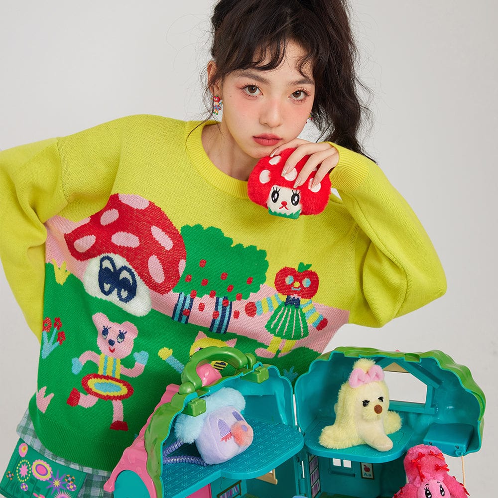 Pink Kawaii Women's Cartoon Knitted Sweater