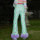 Pink Kawaii Women's Cartoon Printed Plush Splice Pants