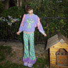 Pink Kawaii Women's Cartoon Printed Plush Splice Pants