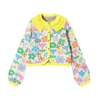Pink Kawaii Women's Chromatic Floral Printed Ruffled Cardigan
