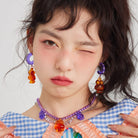 Pink Kawaii Women's Dog Rhinestone Earrings/Necklace