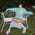 Pink Kawaii Women's Doll Collar Rabbit Printed Sweatshirt