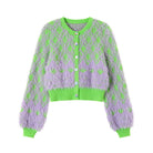 Pink Kawaii Women's Fluffy Diamond Knitted Candigan with Skirt