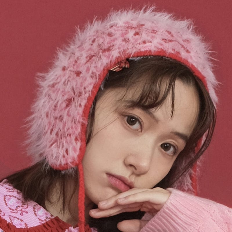 Pink Kawaii Women's Fluffy Jacquard Hat