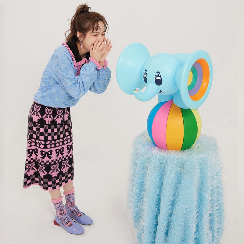 Pink Kawaii Women's Plaid Bear Knitted Skirt