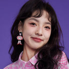 Pink Kawaii Women's Rhinestone Rocking Girl Earrings