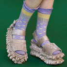 Pink Kawaii Women's Ruffled Plaid Cherry Knitted Socks