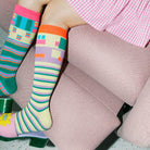 Pink Kawaii Women's Stripes Asymmetrical Knee-high Socks