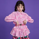 Pink Kawaii Women's Tulip Printed Ruffled Plaid Shirt