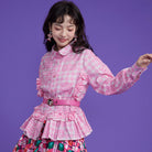 Pink Kawaii Women's Tulip Printed Ruffled Plaid Shirt