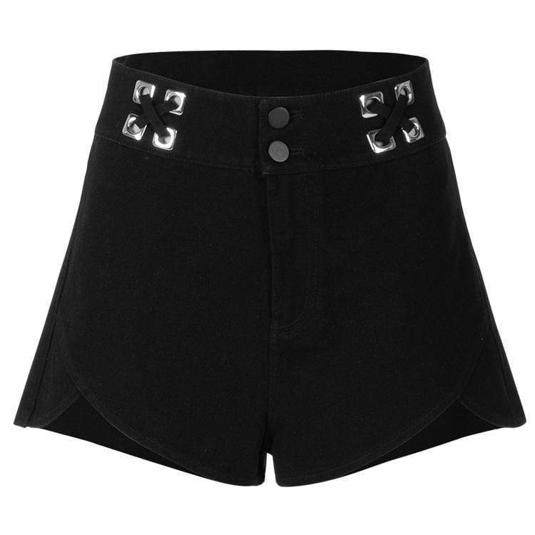 Women's Cat Skull Eyelets Buds Shorts