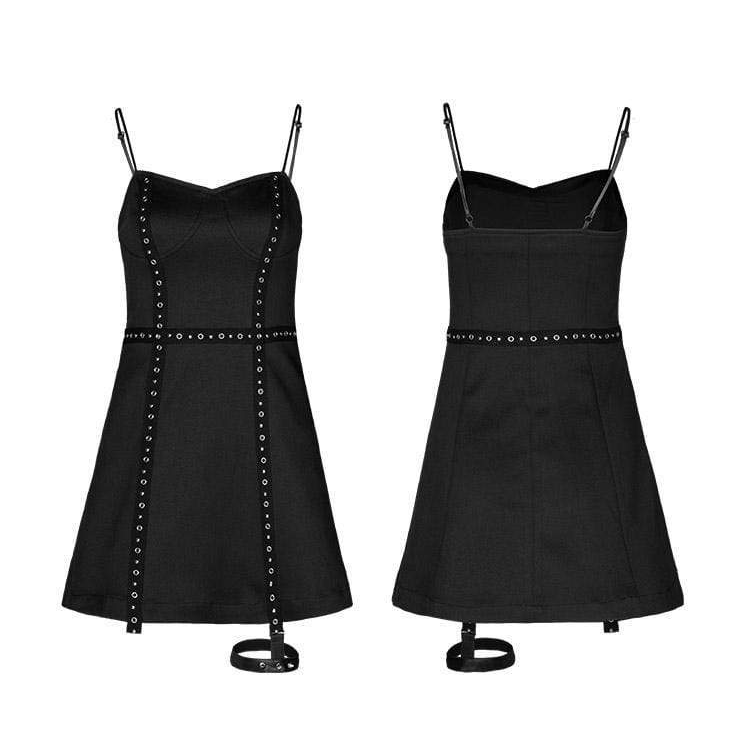 Women's Goth Black Slip Dress With Leg Ring