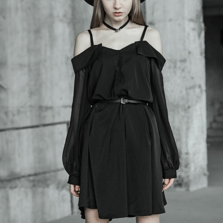 Women's Goth Chic Off Shoulder Chiffon Black Little Dress