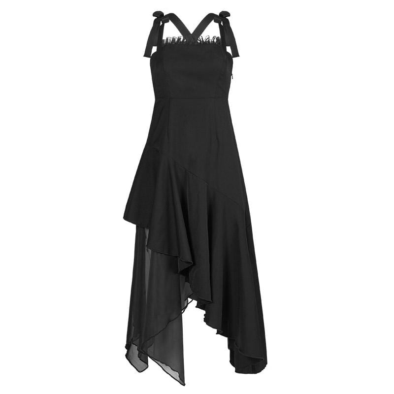 Women's Goth Cross Straps Iregular Hem Chiffon Maxi Dresses