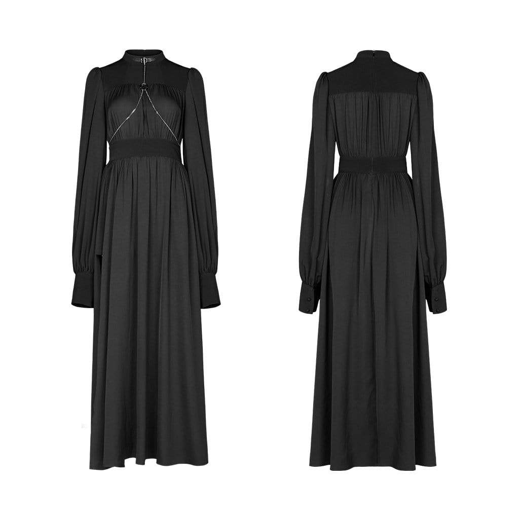 Women's Goth Flare Sleeve Side Slit Chiffon Maxi Dress