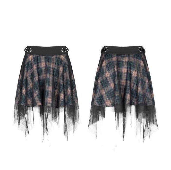 Women's Goth High-waisted Multi-layered Plaid Mesh Skirts