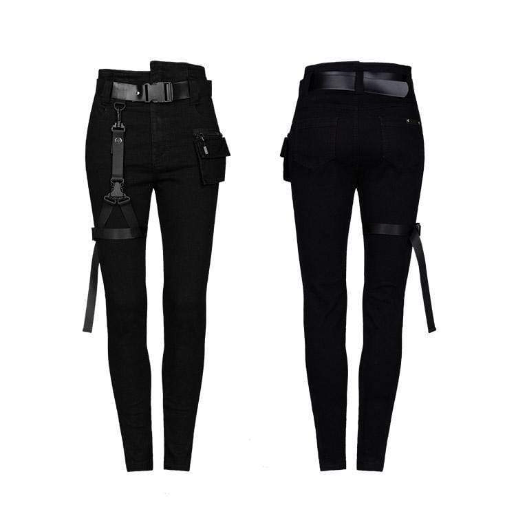 Women's Goth High-waisted Straps Skinny Jeans