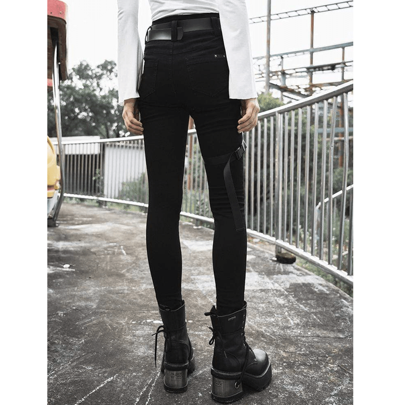 Women's Goth High-waisted Straps Skinny Jeans