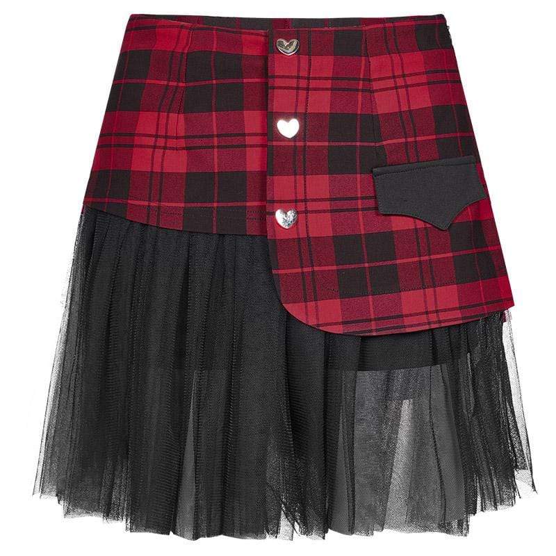 Women's Goth Mesh Irregular Plaid A-line Skirts