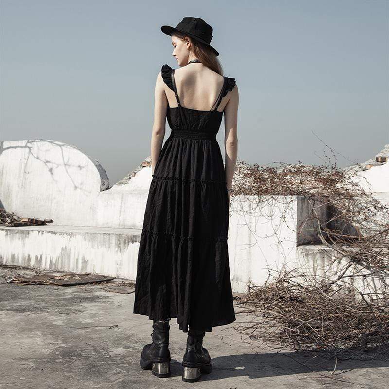 Women's Goth Side Slit Ruffles Maxi Dresses