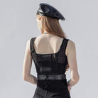Women's Goth Strap Slim-fitted Crop Tops Black