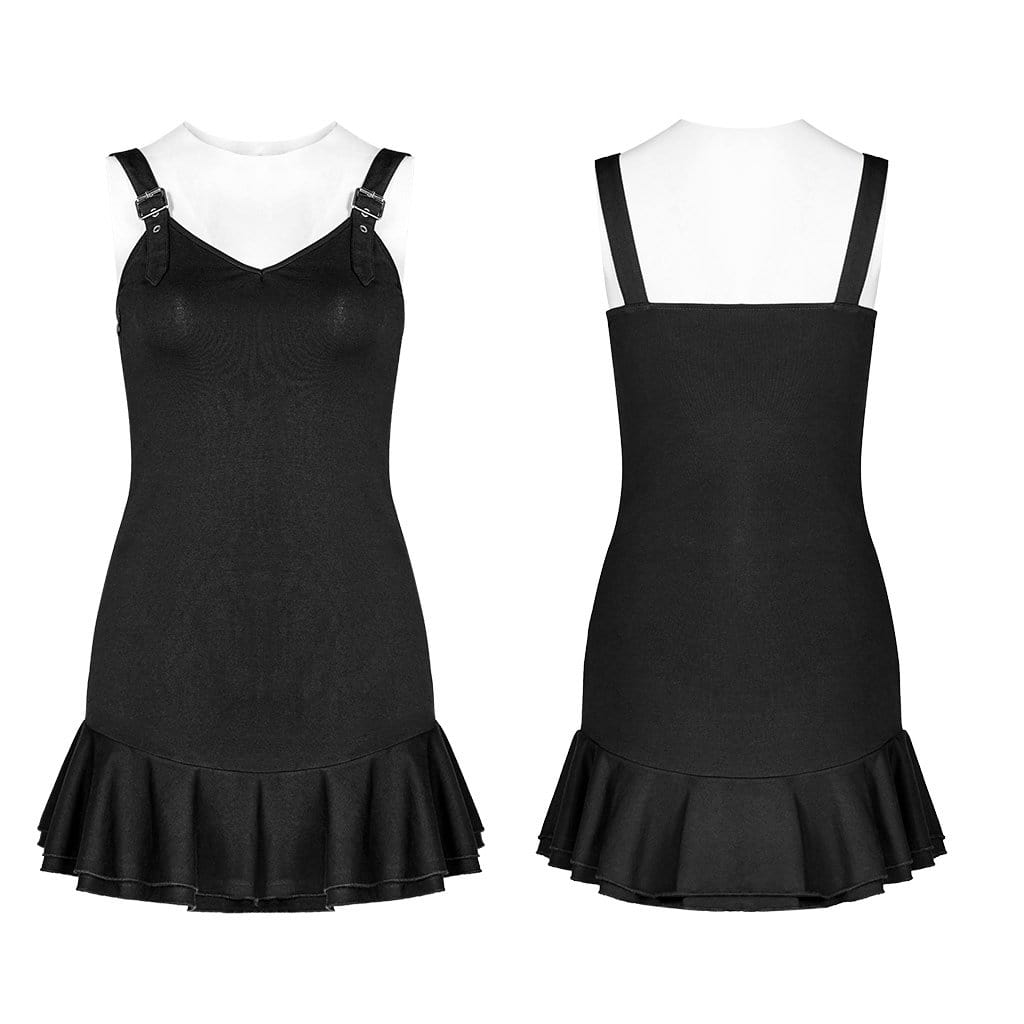 Women's Goth Strappy Slim Fitted Black Little Dress