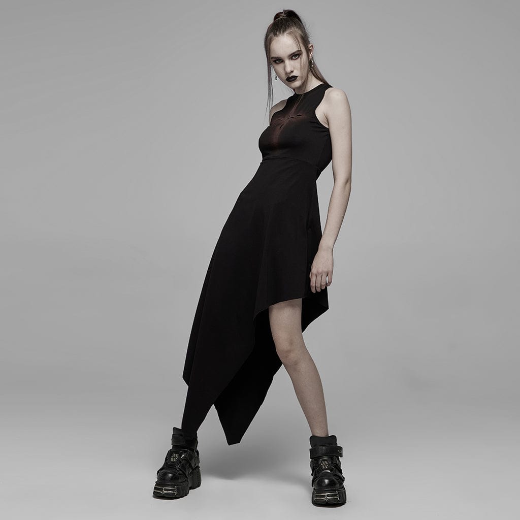 PR-A Women's Gothic Cross Printed Irregular Hem Dress