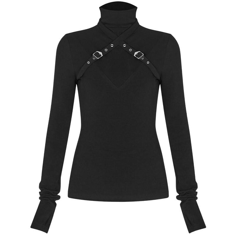 Women's Gothic High Collar Long Sleeved Tees