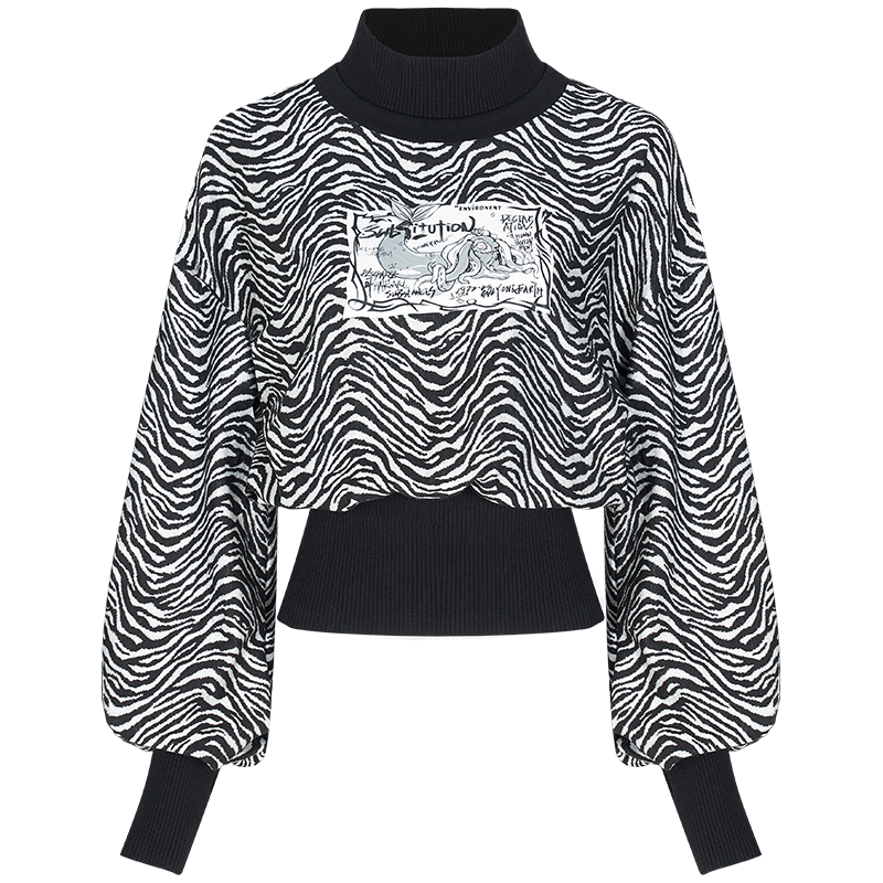 Women's Gothic High Collar Zebra-striped Short Sweatshirts
