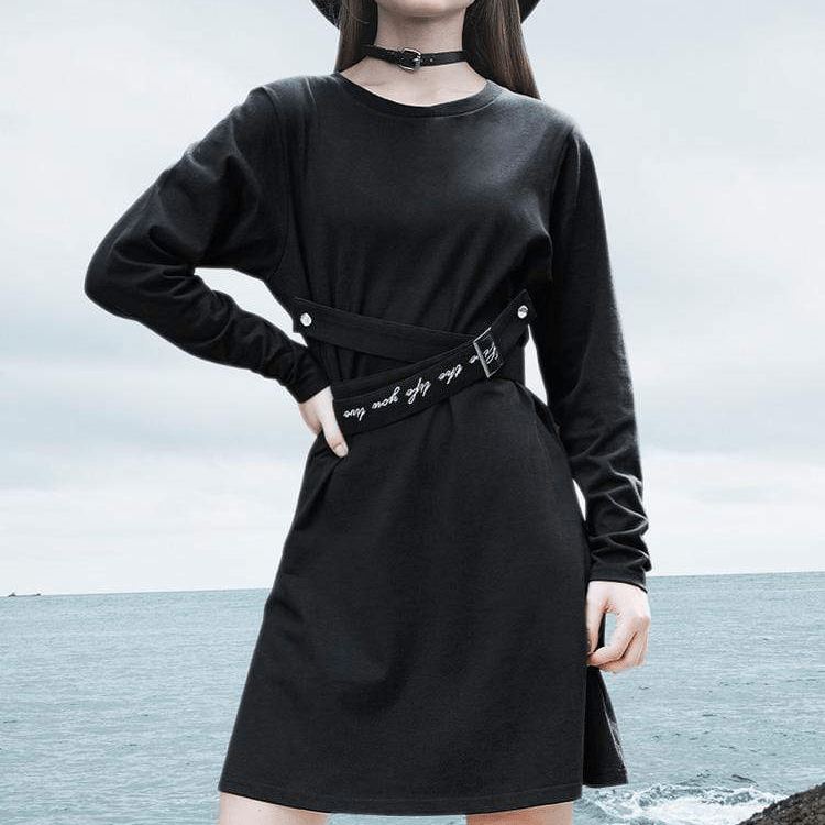 Women's Gothic Long Sleeved Letter Belts Dresses