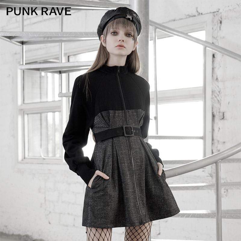 Women's Gothic Long Sleeved Plaid Slim-fitted Dresses