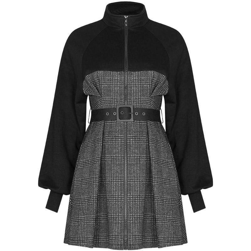 Women's Gothic Long Sleeved Plaid Slim-fitted Dresses