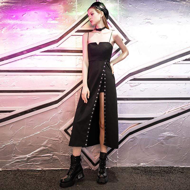 Women's Gothic Sexy Slit Fitted Slip Dresses