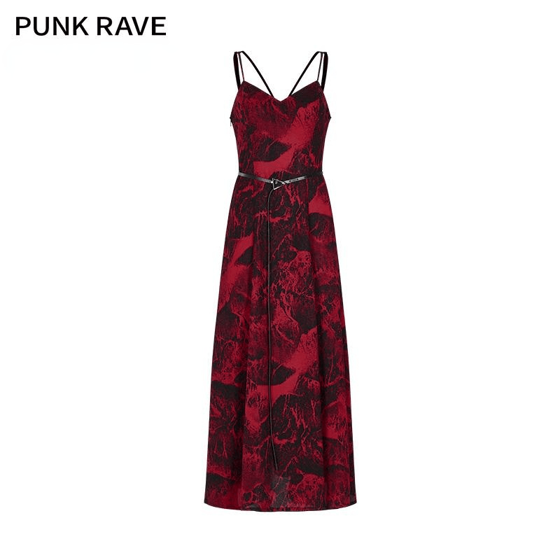 PR-A Women's Gothic Side Slit Slip Dress with Belt