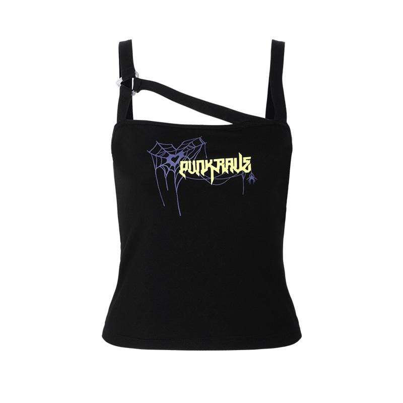 Women's Gothic Spider Web Printed Crop Tops